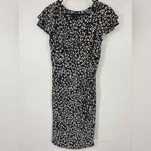 NWOT Ralph Lauren V-Neck Cowl Wrap Ruched Black and White Dress 8